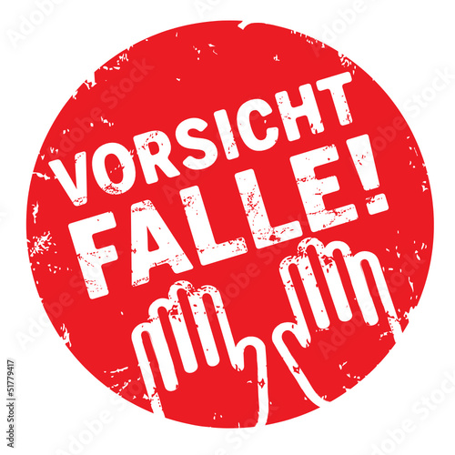 roter Stempel Vorsicht Falle mit Händen
