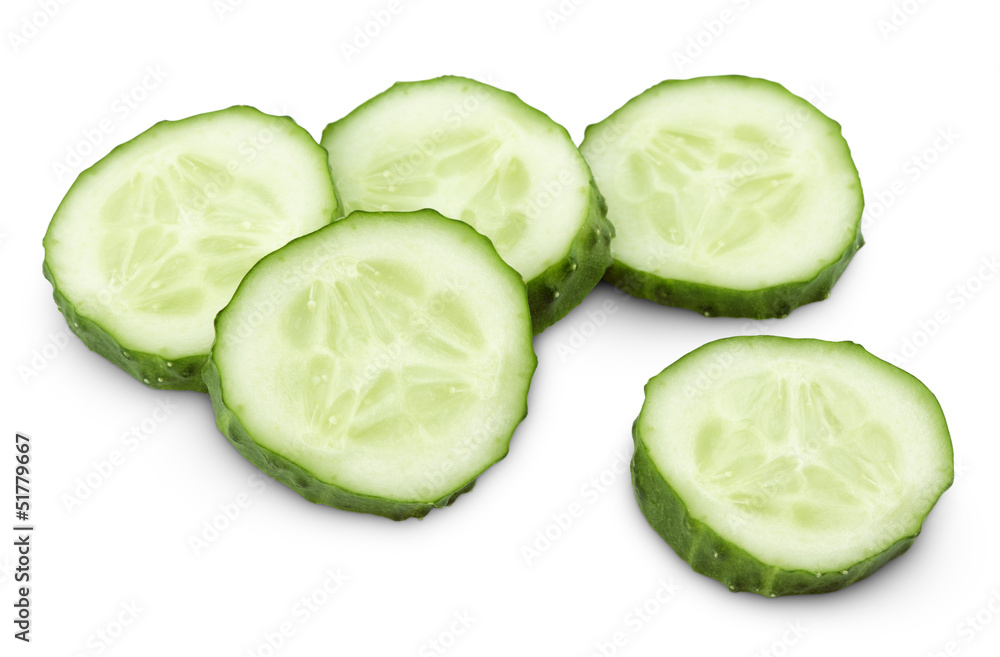 Sliced of cucumber isolated on white with clipping path Sliced of cucumber isolated on white with clipping path