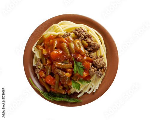 pasta with beef  tomato sauce