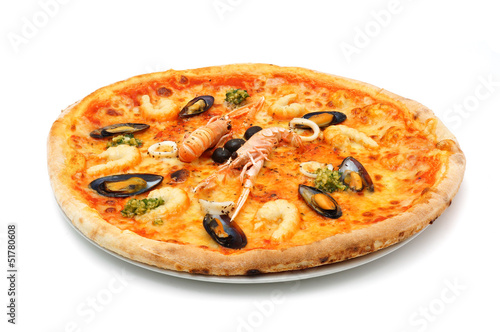 big italian pizza with seafood and norway lobster