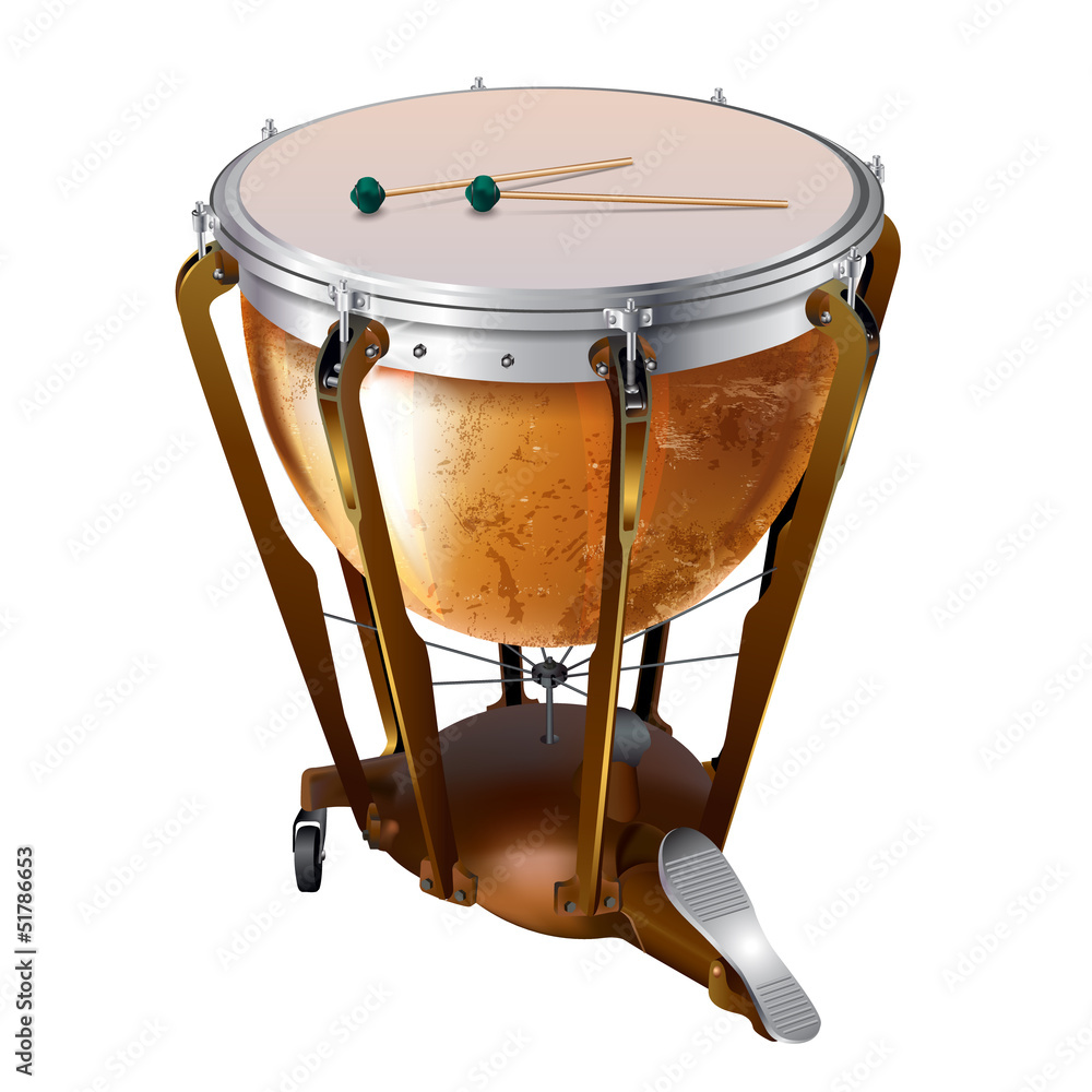 Naklejka premium Classical timpani drum, isolated on white background
