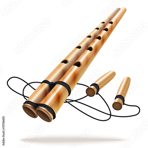 Bamboo ethnic flute, isolated on white background