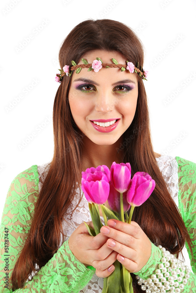 Naklejka premium Young beautiful girl with decorative wreath