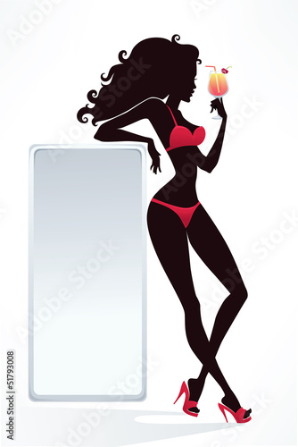 beautiful girl silhouette in swimsuit