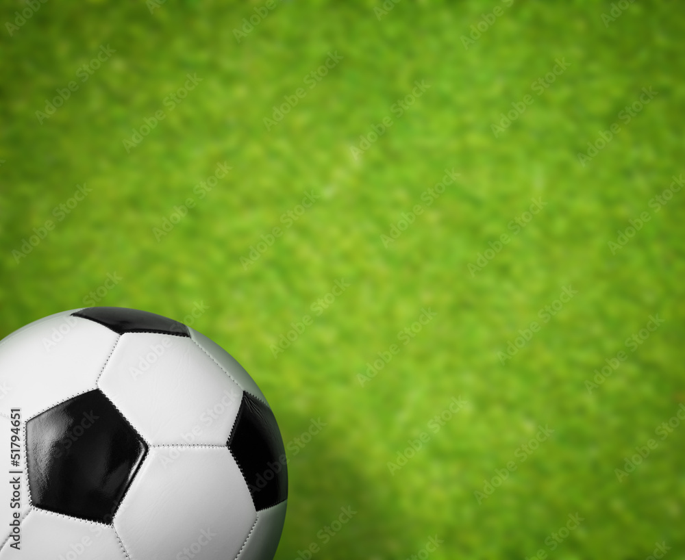 Fototapeta premium green grass soccer field and ball background