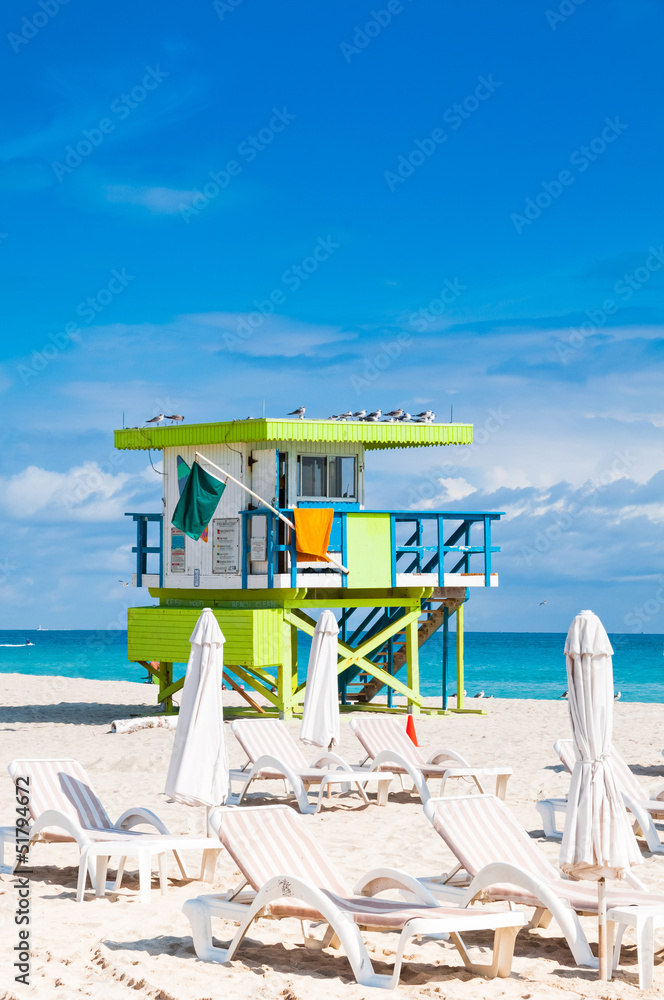 Colorful Lifeguard Tower in South Beach, Miami Beach, Florida