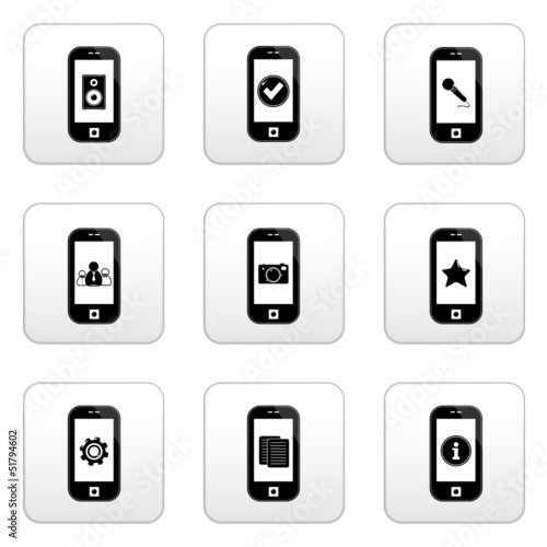 Smart-phone icons with web signs on screen.