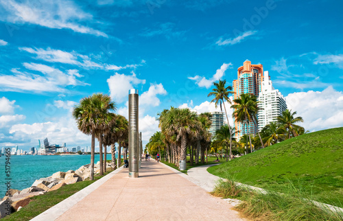 Walkway in a the beautiful park South Pointe in Miami Beach, Flo