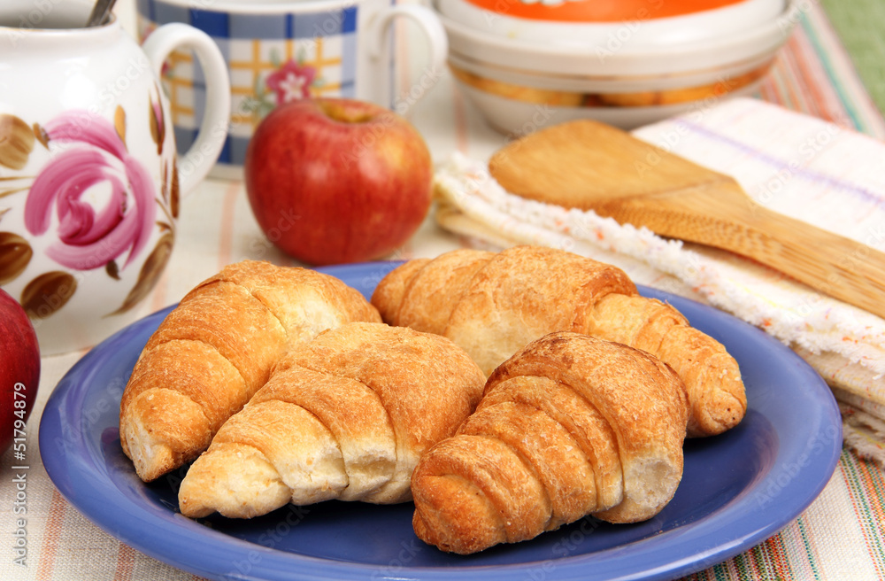 croissants on a plate. croissants on a plate.