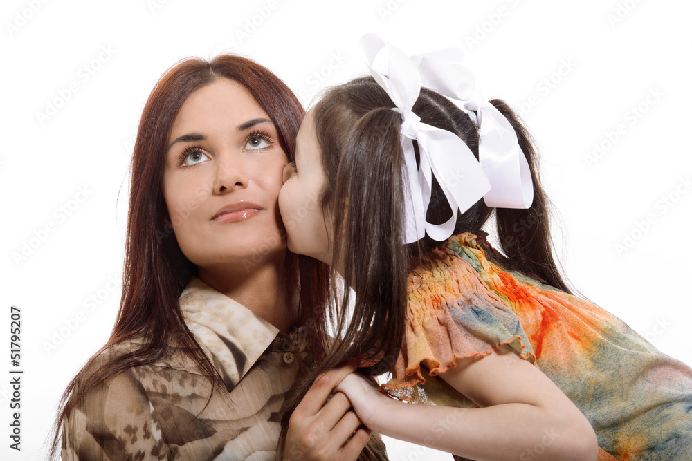 Naklejka premium Daughter kisses her mother
