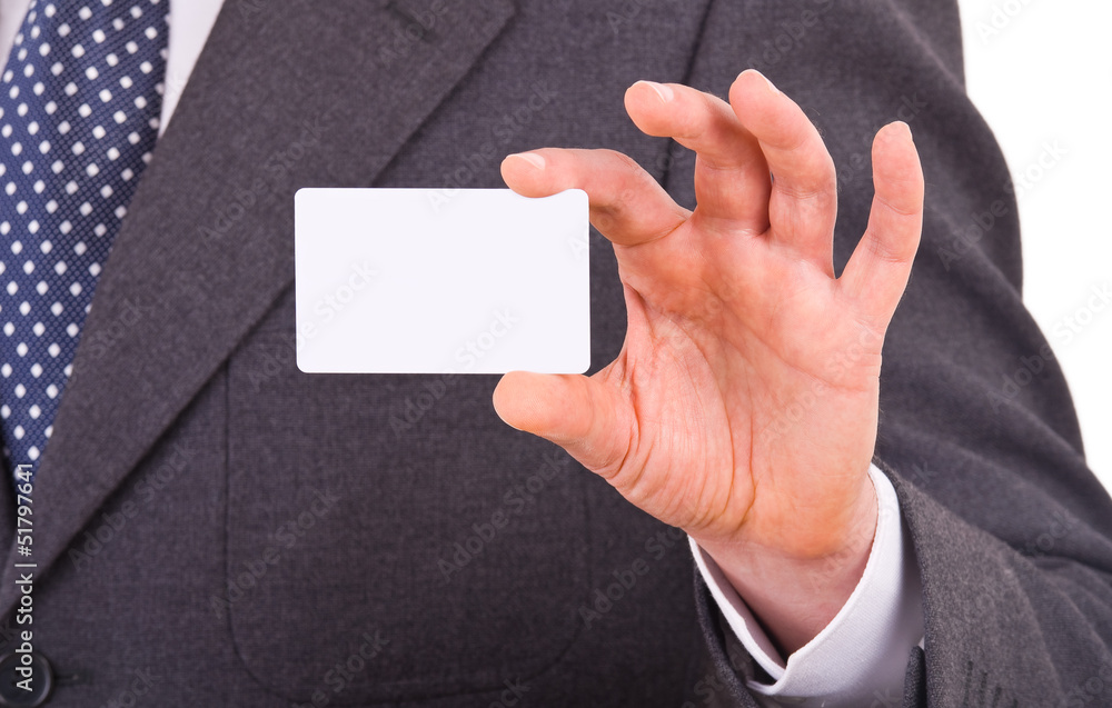 Obraz premium Business man showing blank card.
