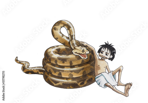 Boy Mowgli and python of Ka