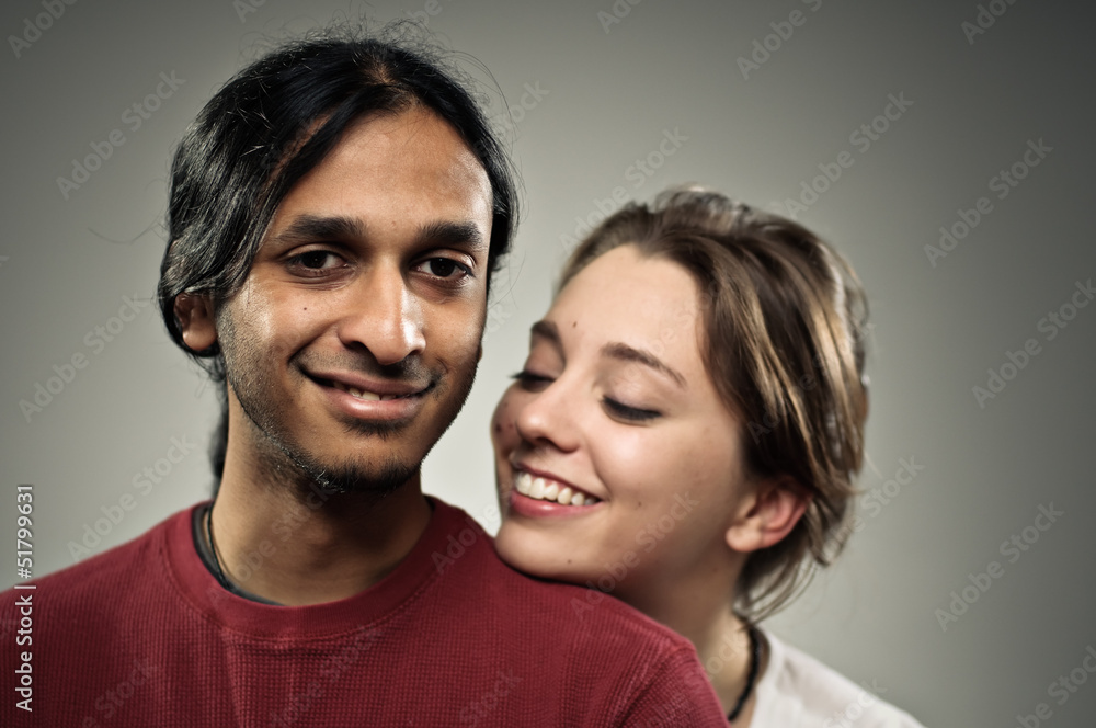 Loving Young Mixed Race Couple Studio Portrait Loving Young Mixed Race Couple Studio Portrait