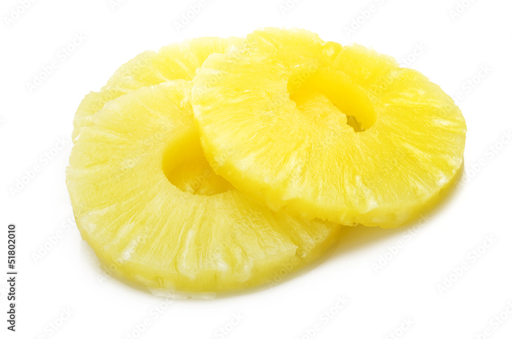 slice of pineapple on the white background slice of pineapple on the white background