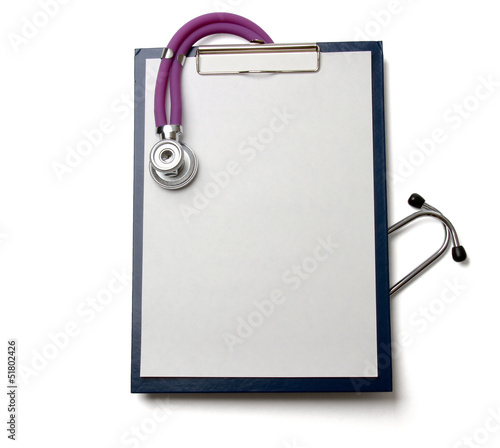 Medical clipboard and stethoscope