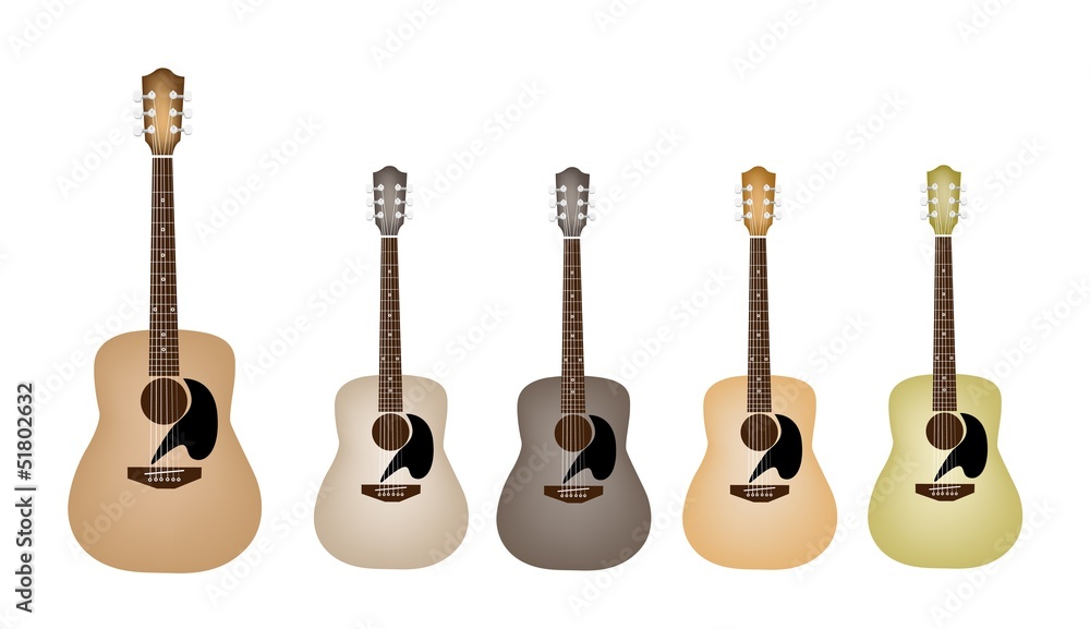 Fototapeta premium Beautiful Vintage Acoustic Guitars on White Background