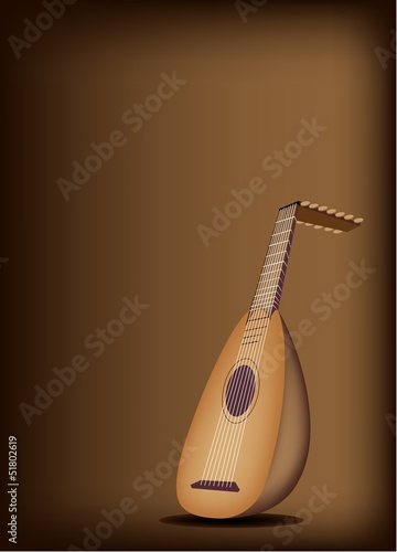 A Beautiful Antique Lute on Dark Brown Background