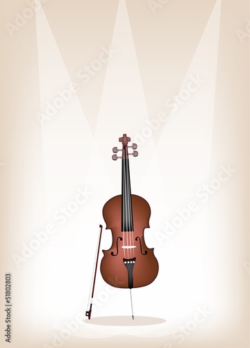 A Beautiful Brown Cello on Stage Background