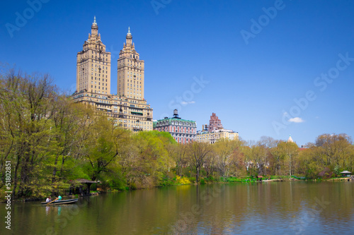 View of lake at Central Park NYC in Spring