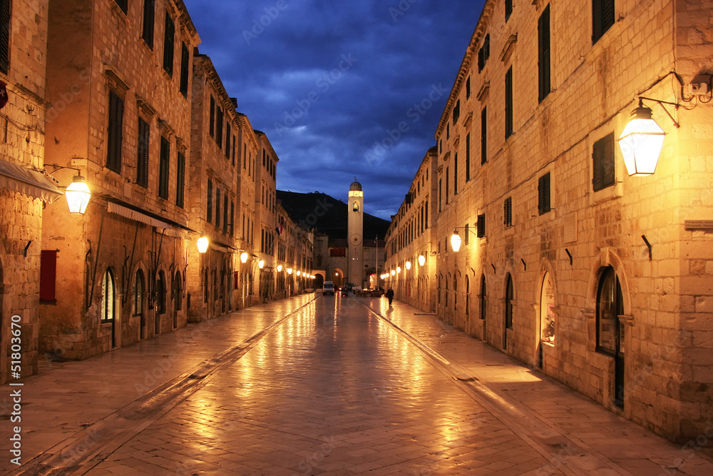 Old town at night, Dubrovnik, Croatia