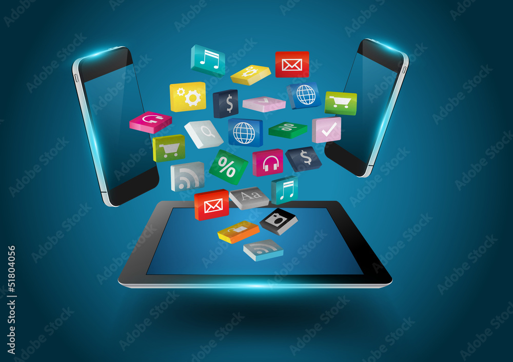Computer tablet pc applications icons 3D Computer tablet pc applications icons 3D