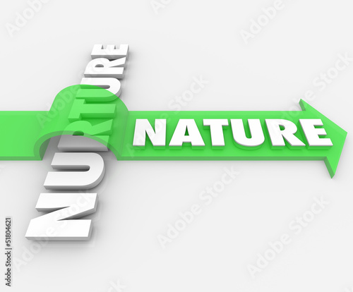 Nature Word Jumping Arrow Over Nurture Genetics Hereditary photo