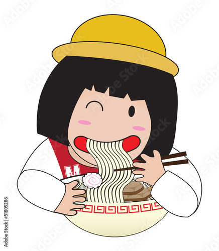 litle girl eat  ramen