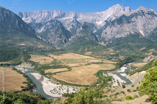 River And Mountain Landscape In Albania photo