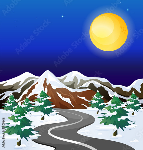 A road in an area with snowflakes