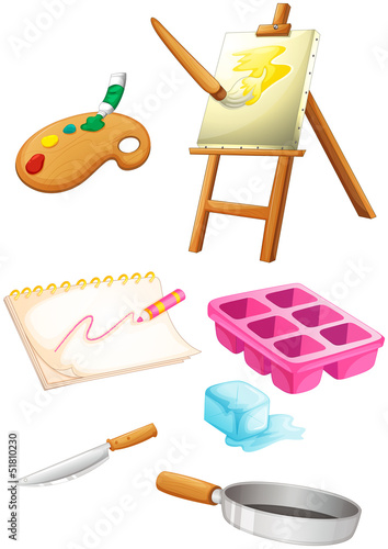 Painting materials with a knife and a pan