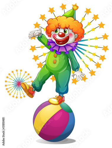 A clown above the inflatable ball