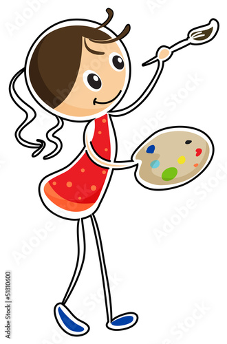 A woman holding a paint pallet and a paint brush