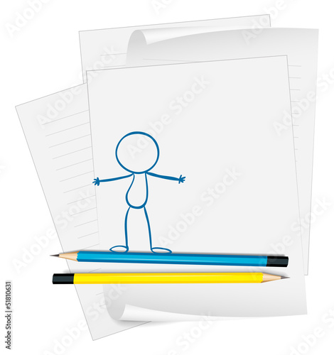 A paper with a drawing of a person standing