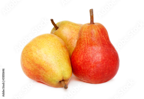 Three ripe pears on white background