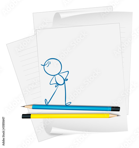 A paper with a drawing of a boy exercising