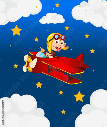 A red airplane with a boastful monkey