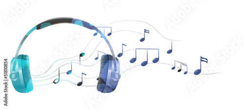 A headphone with musical notes