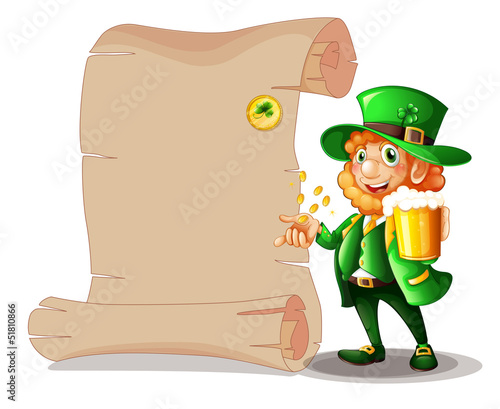 A man holding a glass of beer with a long paper