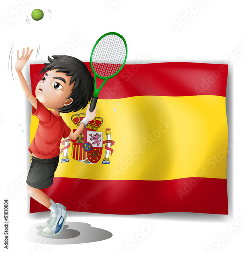 A tennis player in front of the Spanish flag