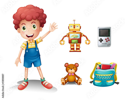 A young boy and his toys