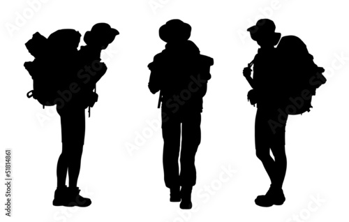 set of female backpacker silhouettes