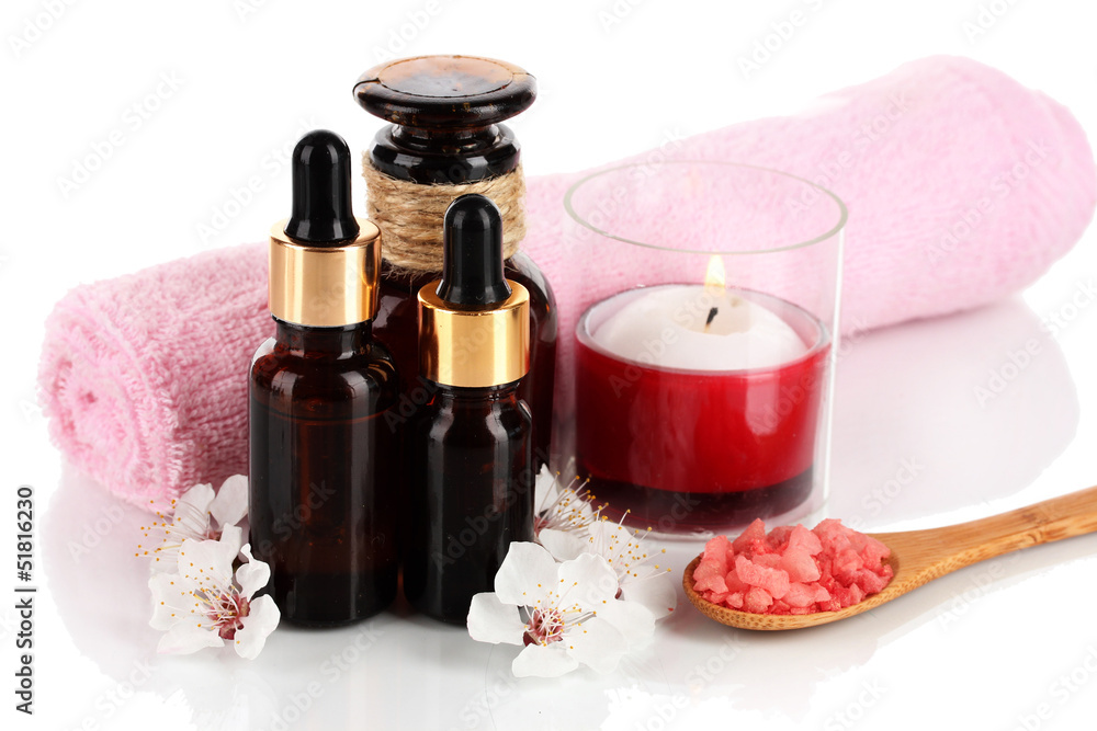 Spa composition with aroma oils isolated on white Spa composition with aroma oils isolated on white