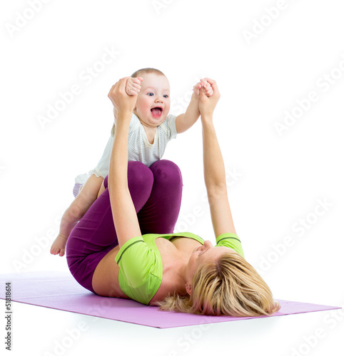 mother with baby doing gymn...