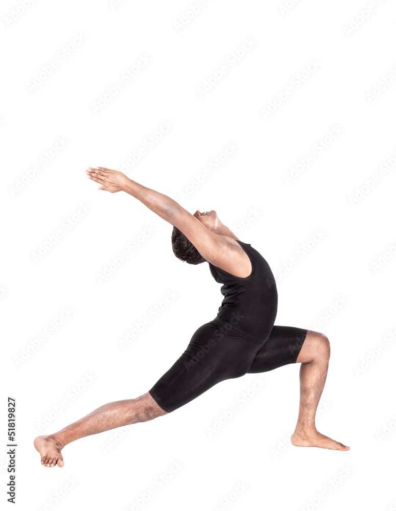 Yoga warrior pose on white