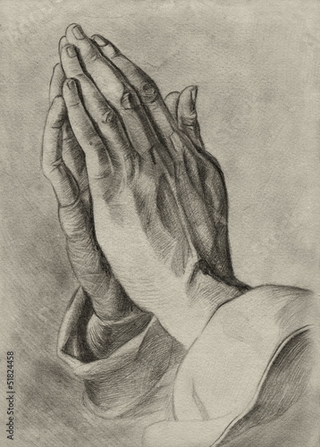 hands in pray pose. pencil drawing.