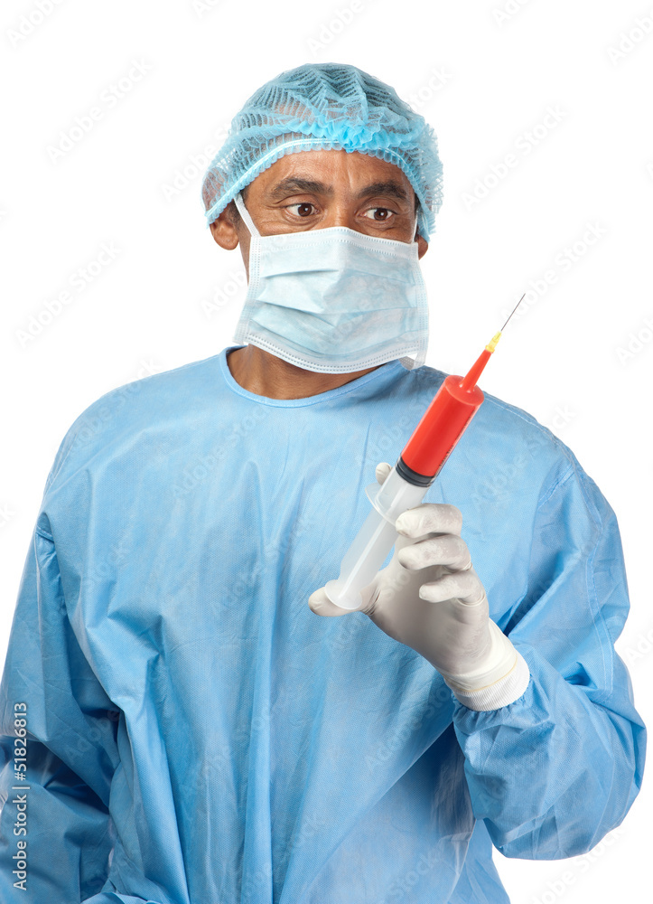 Surgeon with syringe