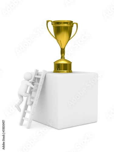 man with cup on podium. Iso...