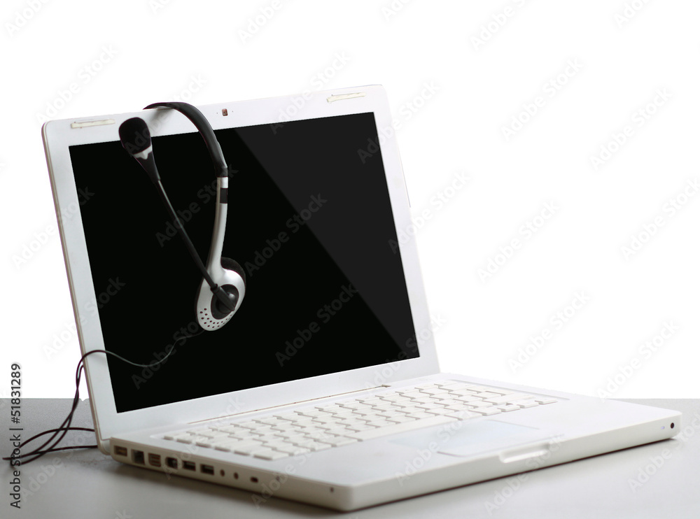 Headset with Laptop on desk Headset with Laptop on desk