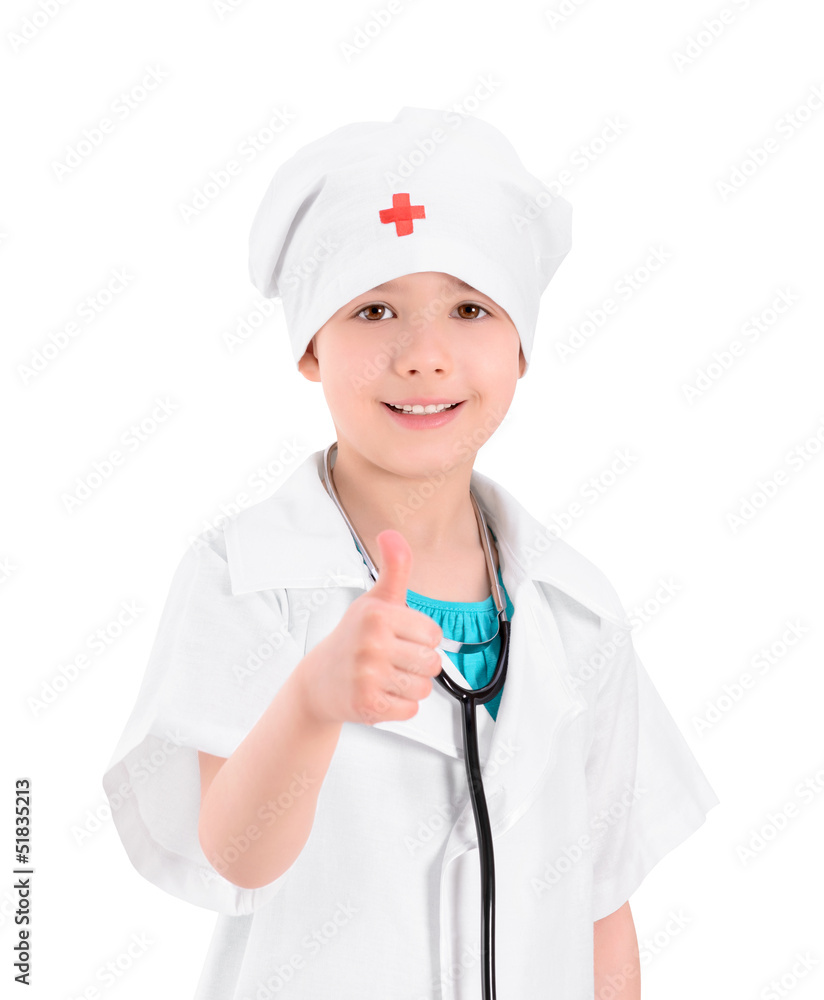 Smiling little doctor showing thumb up Smiling little doctor showing thumb up