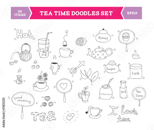 Tea doodle vector elements